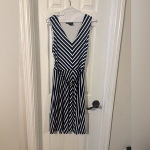 Ralph Lauren Blue and White Sleeveless V-Neck Midi Dress